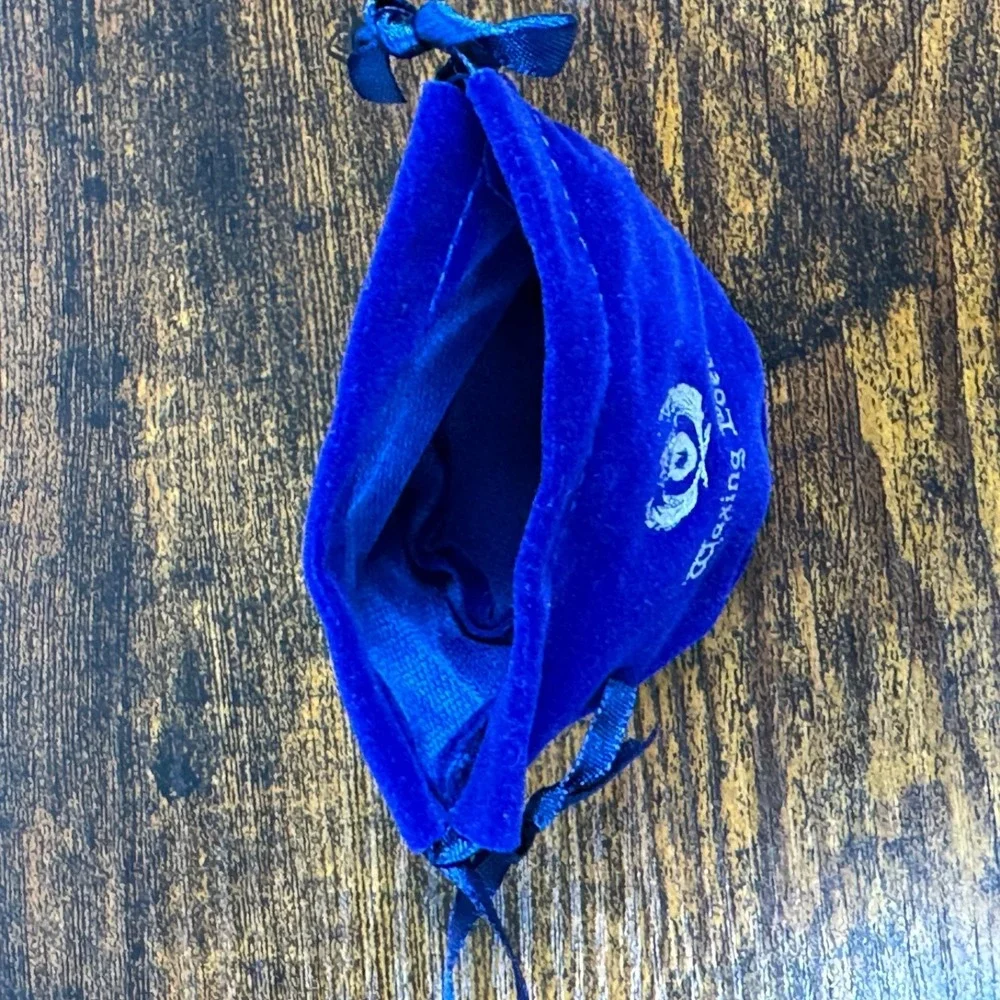 Waxing Poetic Drawstring Pouch Blue Velvet Jewelry Gift Bag Vintage Logo